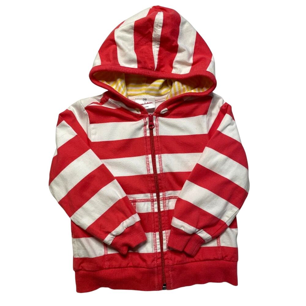 Hanna Andersson Kids Coral White Striped Full Zip Cotton Hoodie Size 100 US 4